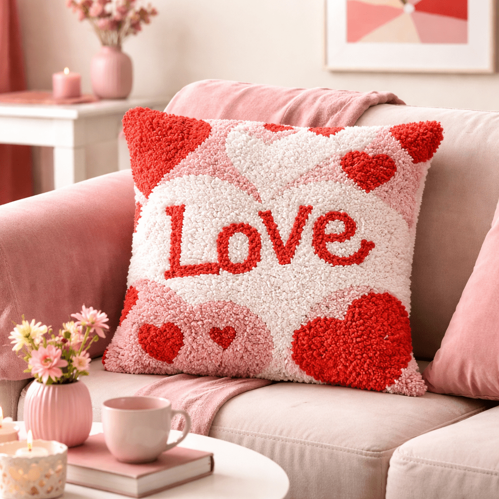 Latch Hook Pillow Making Kit - Valentine Love - Craft Project Kit