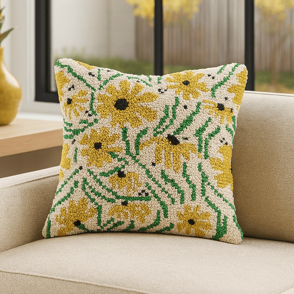 Latch Hook Pillow Making Kit - Yellow Daisy Chains - DIY Craft Project