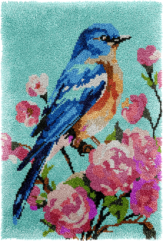 Latch Hook Rug Making Kit - Blue Bird Blossom - 102x69cm