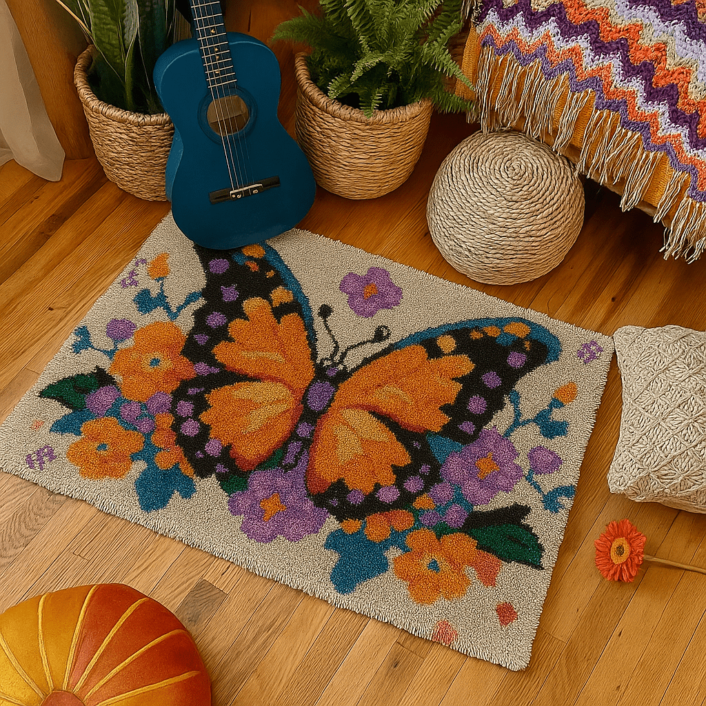 Latch Hook Rug Making Kit - Butterfly Blossom - 102x69cm