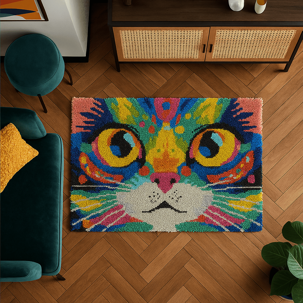 Latch Hook Rug Making Kit - Colourful Cat Eyes - 102x69cm