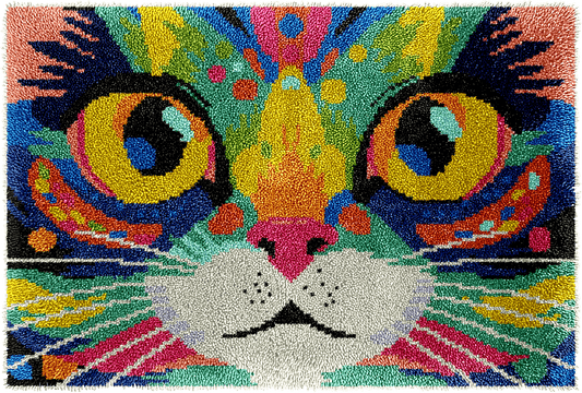 Latch Hook Rug Making Kit - Colourful Cat Eyes - 102x69cm