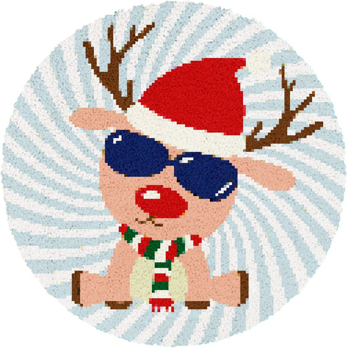 Latch Hook Rug Making Kit - Cool Reindeer Christmas Tree Mat 80X80cm