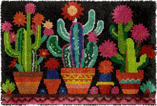 Latch Hook Rug Making Kit - Crazy Blooming Cactus Design - 102x69cm