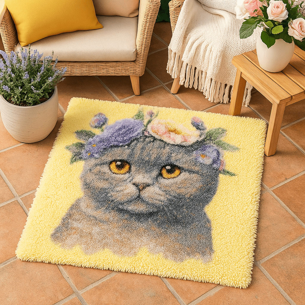 Latch Hook Rug Making Kit - Flower Power Fancy Feline 80cm x 80cm