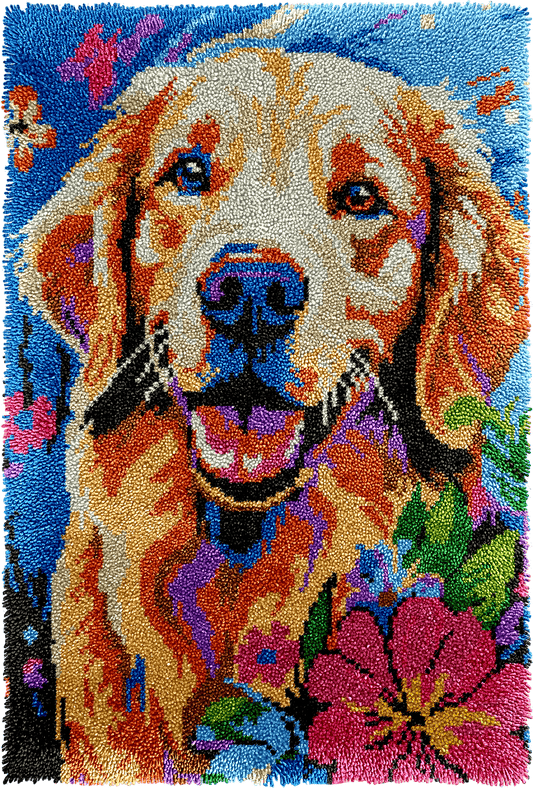Latch Hook Rug Making Kit - Golden Retriever Bloom - 102x69cm