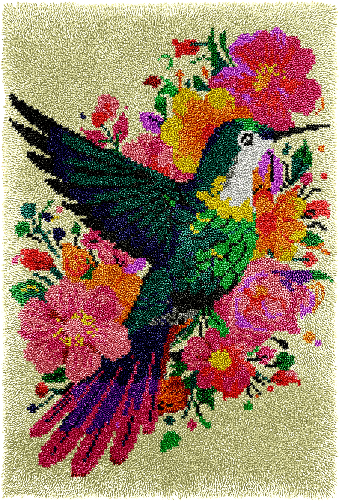 Latch Hook Rug Making Kit - Humming Bird Haven Design - 102x69cm