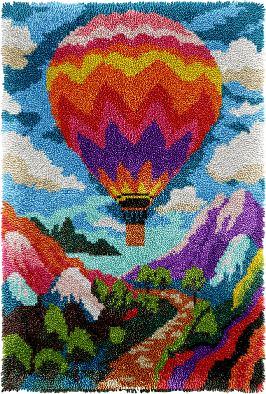 Latch Hook Rug Making Kit - Mountain View Hot Air Balloon - 102x69cm