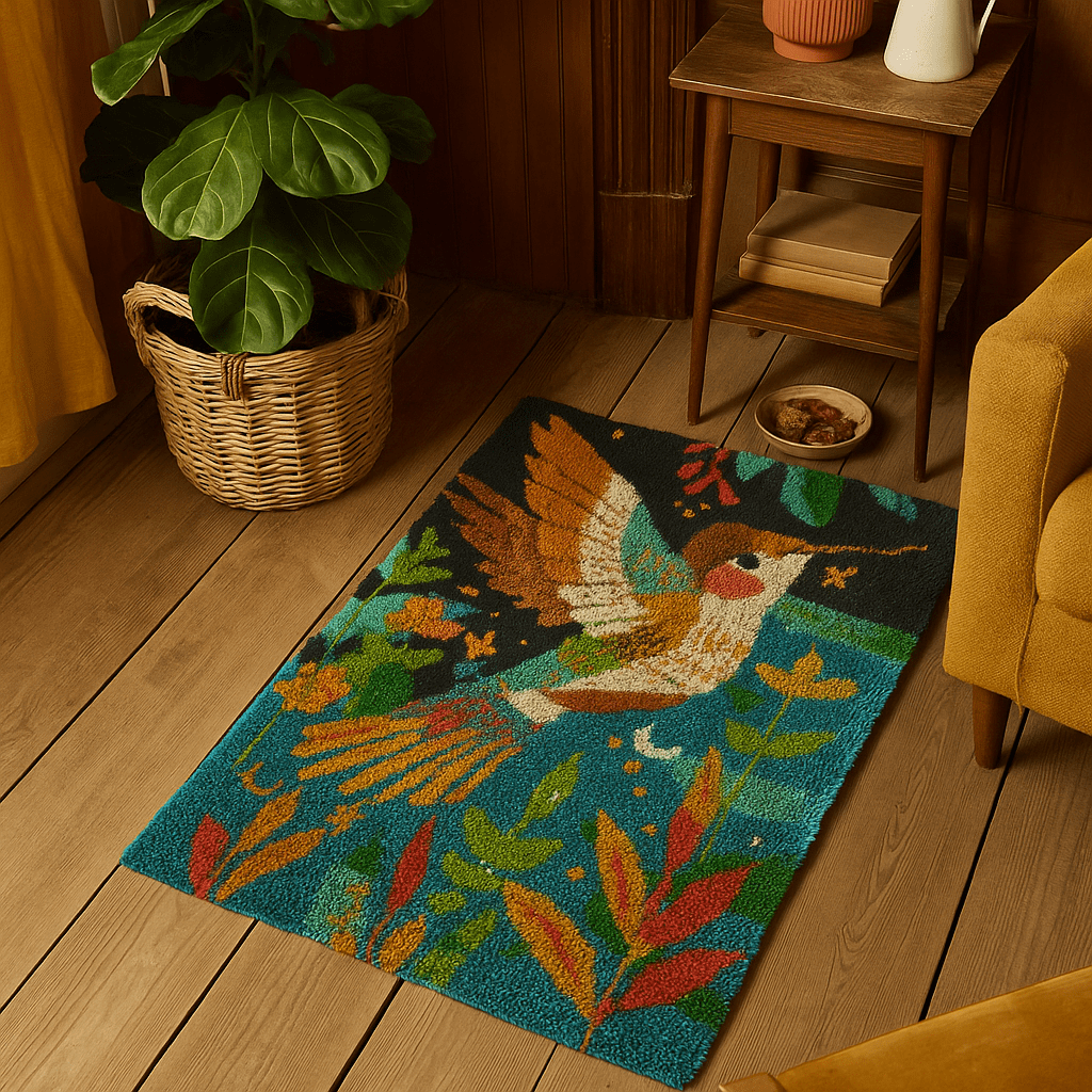 Latch Hook Rug Making Kit - Retro Humming Bird - 102x69cm