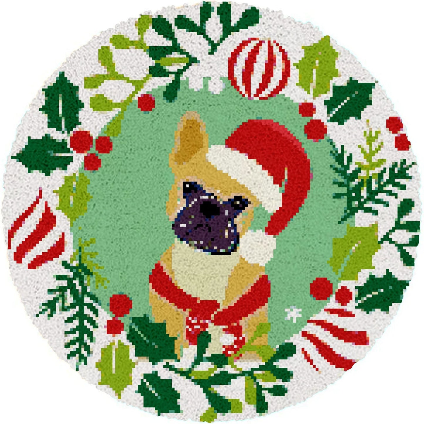 Latch Hook Rug Making Kit - Santa Pug Dog Christmas Tree Mat 80X80cm