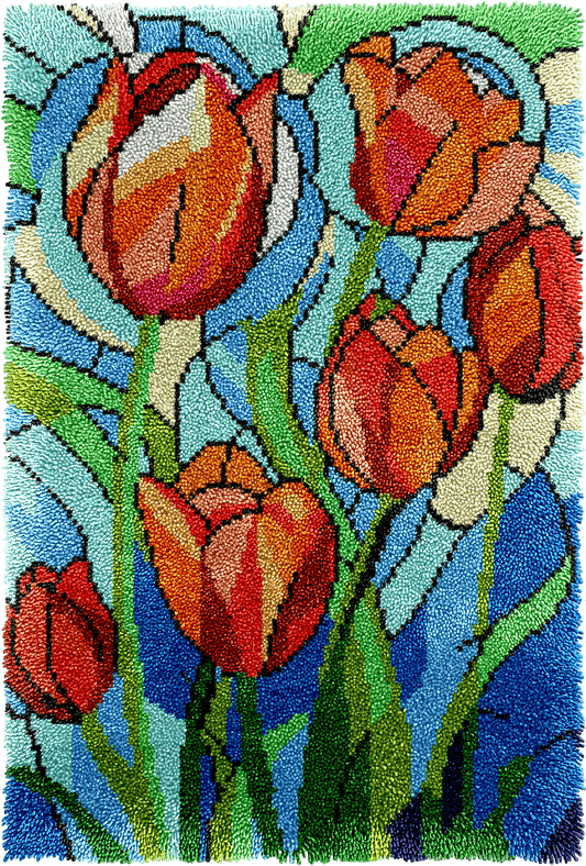 Latch Hook Rug Making Kit - Stained Glass Tulips - 102x69cm
