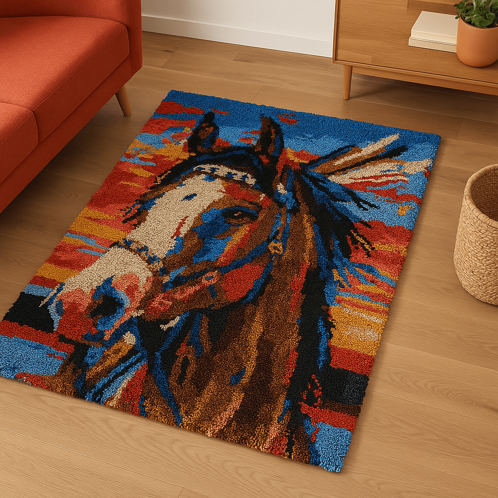 Latch Hook Rug Making Kit - Tribal Dawn Stallion Horse - 102x69cm