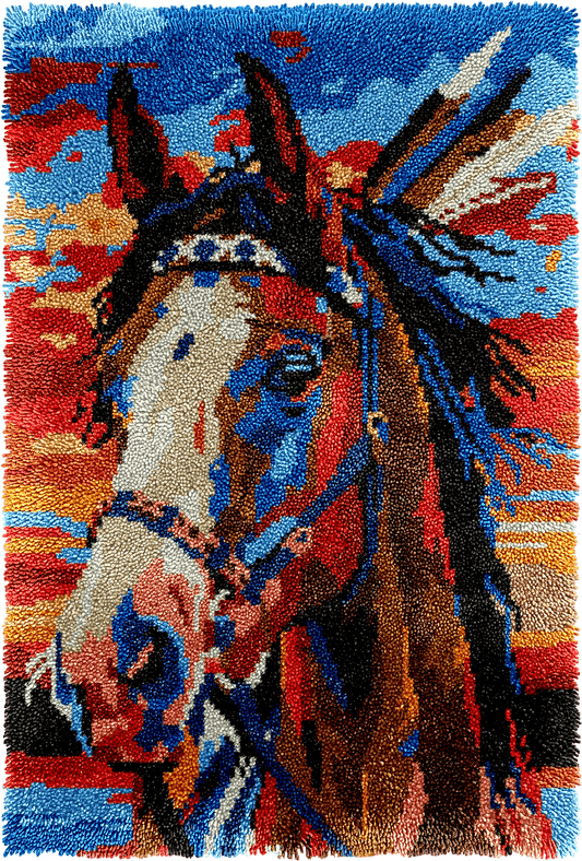 Latch Hook Rug Making Kit - Tribal Dawn Stallion Horse - 102x69cm