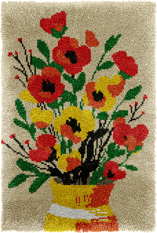 Latch Hook Rug Making Kit - Vintage Flower Blossom Vase - 102x69cm