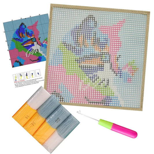 Mini Latch Hook Kit - Rug Making Kit Pop Art Cat and Butterfly 30cm x 30cm