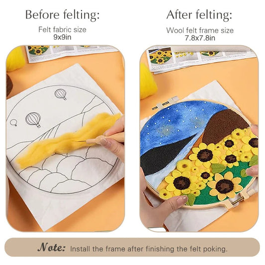 Needle Wool Felt Painting Craft Kits With Hoop - Easter Bunny Carrot Craze