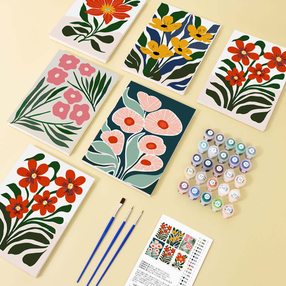 Paint & Sip Party Pack - Paint By Numbers 6pc Set - 15cm x 20cm - Spring Boho Fun