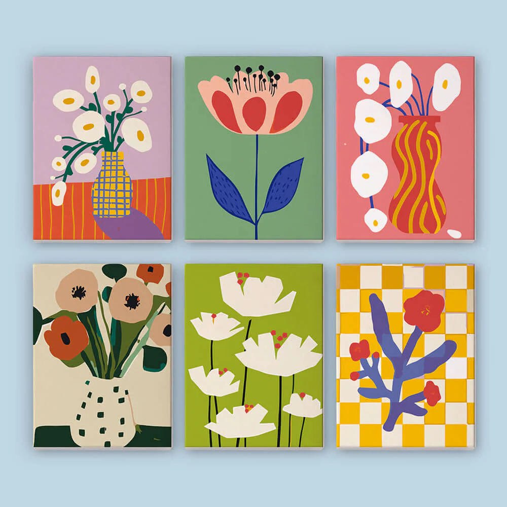 Paint & Sip Party Pack - Paint By Numbers 6pc Set - 15cm x 20cm - Art Deco Modern Bloom