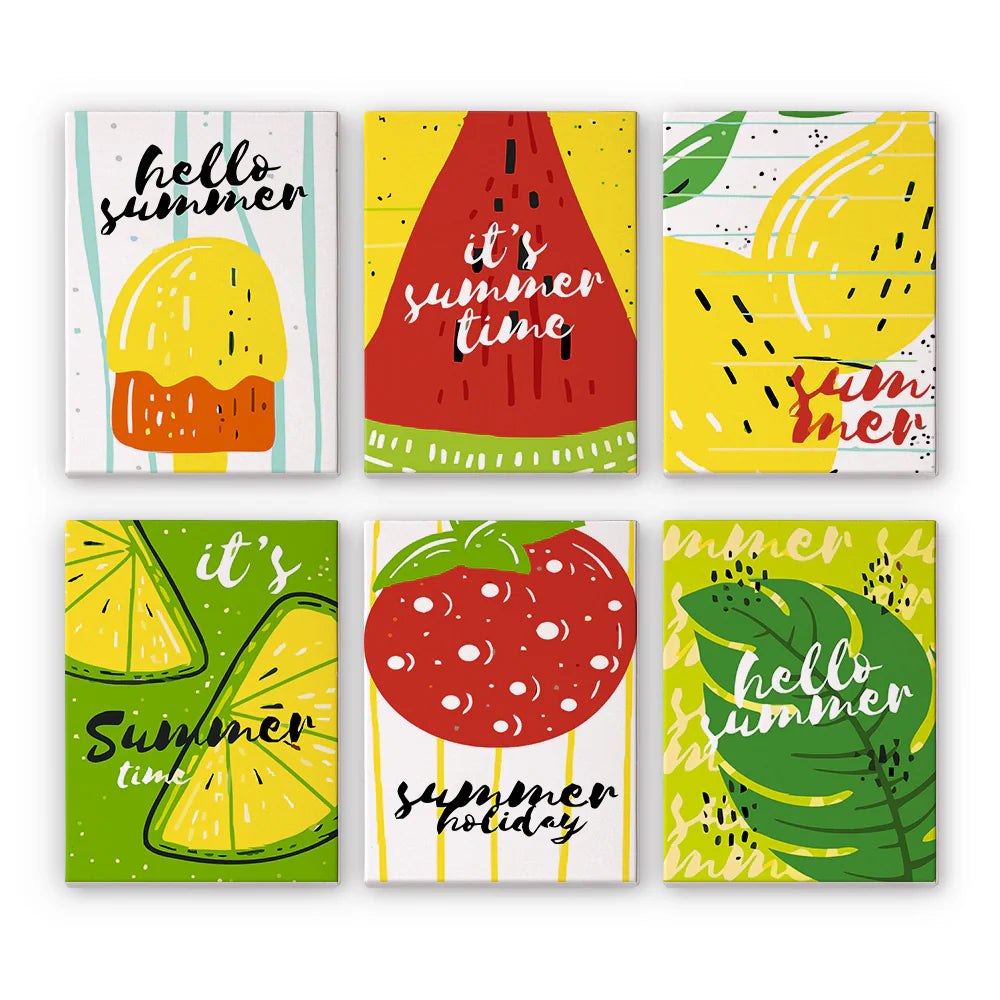 Paint & Sip Party Pack - Paint By Numbers 6pc Set - 15cm x 20cm - Summer Sizzle