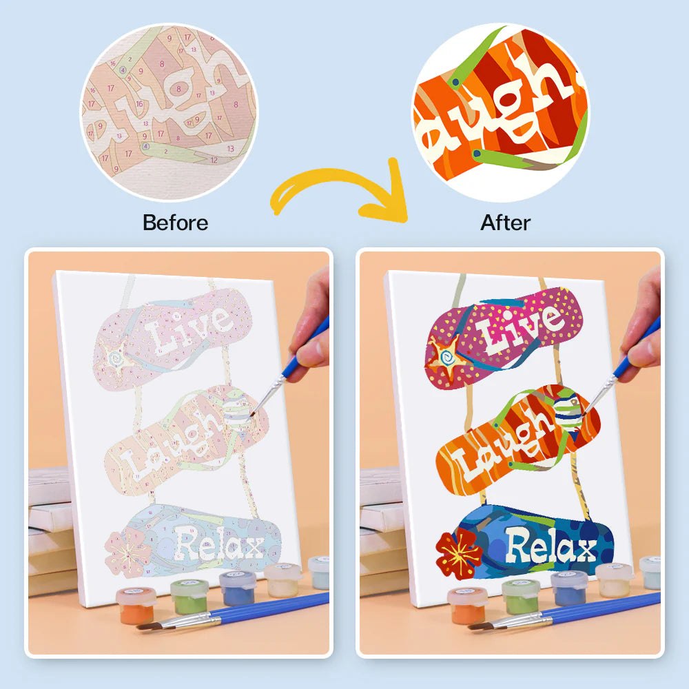 Paint & Sip Party Pack - Paint By Numbers 6pc Set - 15cm x 20cm - Flippin Summer Thongs