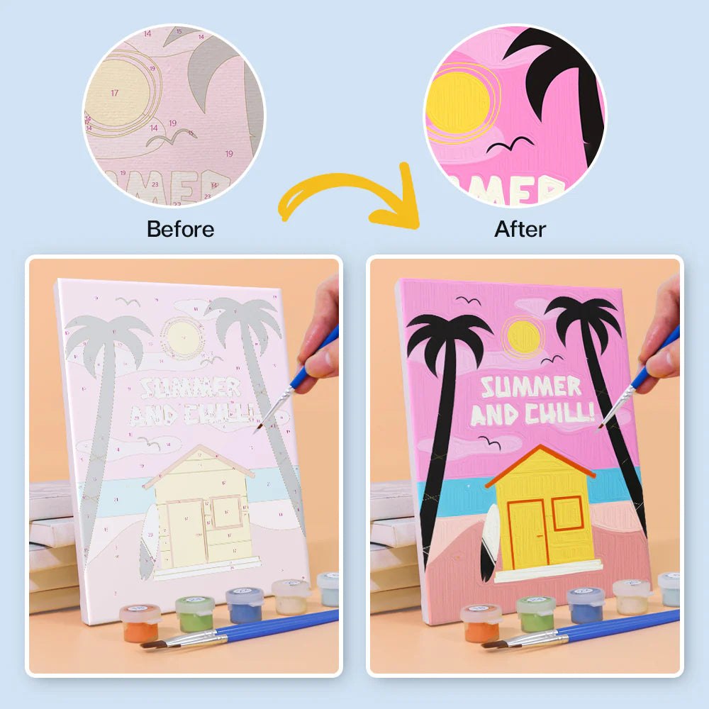 Paint & Sip Party Pack - Paint By Numbers 6pc Set - 15cm x 20cm - Hello Summer Vibes