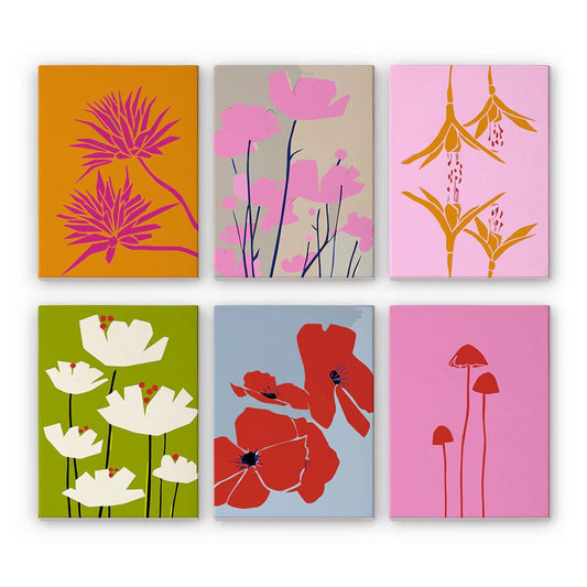 Paint & Sip Party Pack - Paint By Numbers 6pc Set - 15cm x 20cm - Minimalist Blossom