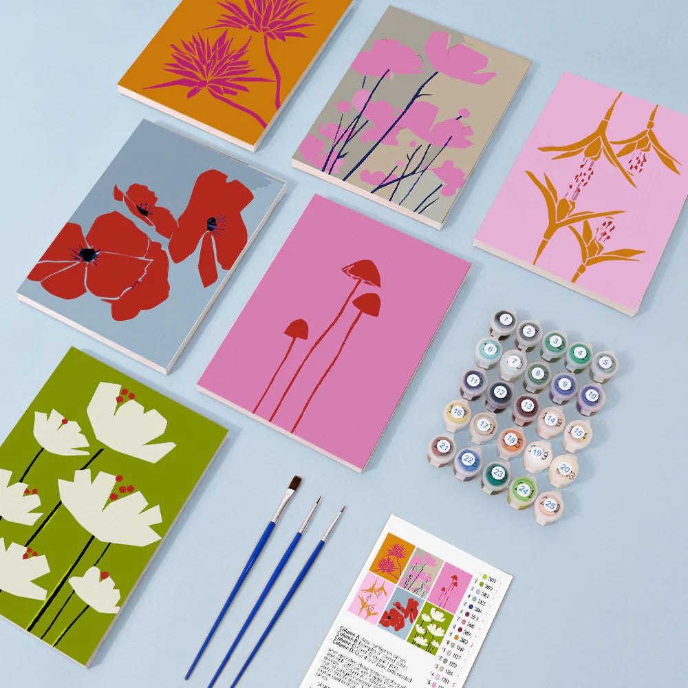 Paint & Sip Party Pack - Paint By Numbers 6pc Set - 15cm x 20cm - Minimalist Blossom