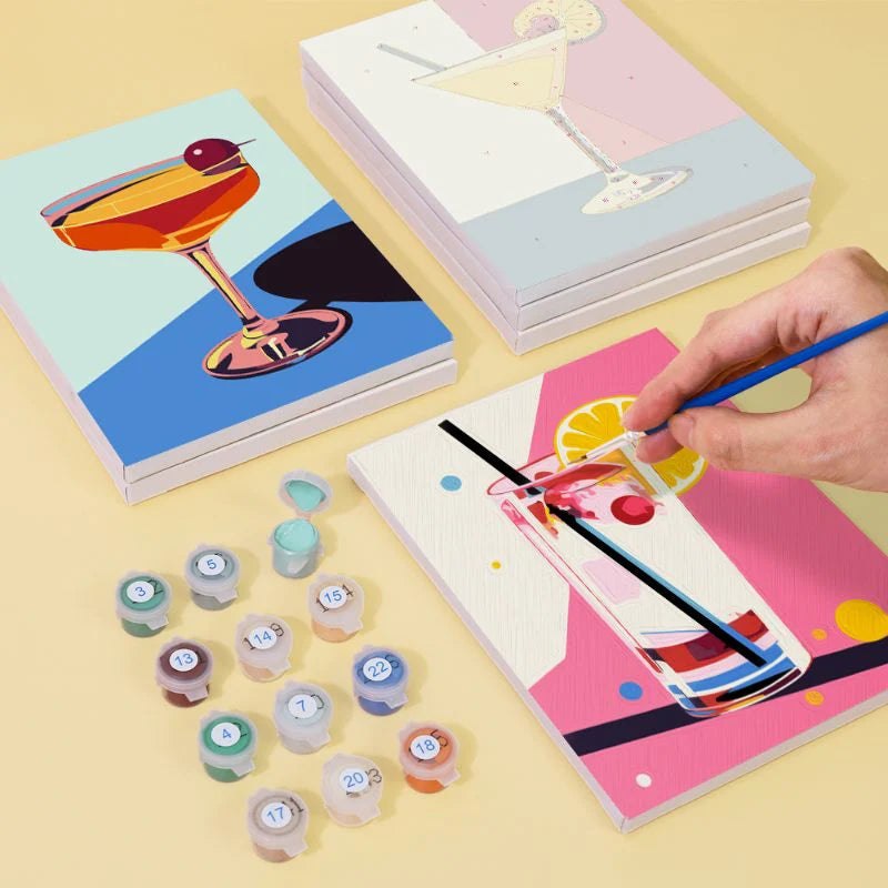 Paint & Sip Party Pack - Paint By Numbers 6pc Set - 15cm x 20cm - Cocktail Time