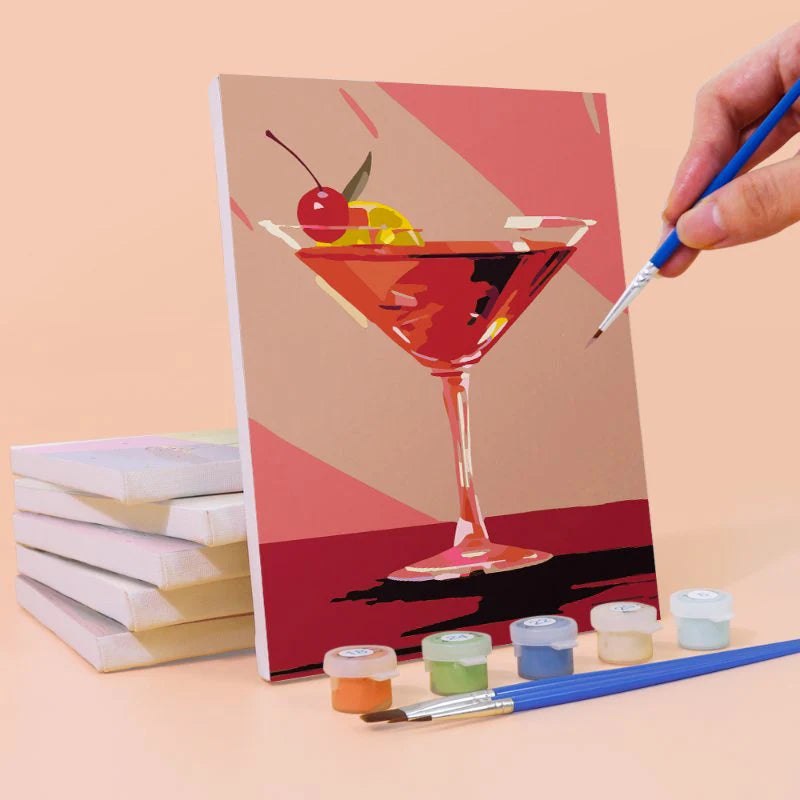 Paint & Sip Party Pack - Paint By Numbers 6pc Set - 15cm x 20cm - Cocktail Time