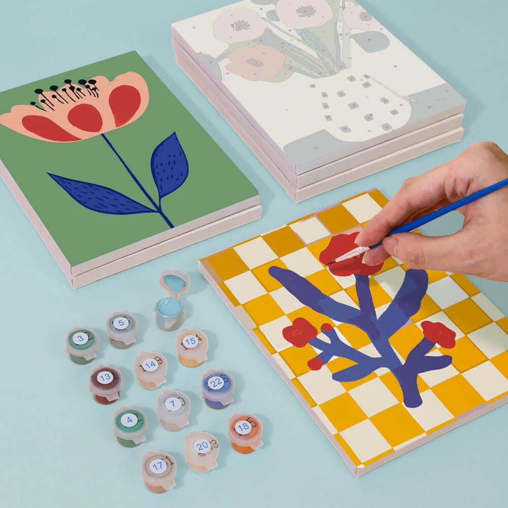 Paint & Sip Party Pack - Paint By Numbers 6pc Set - 15cm x 20cm - Art Deco Modern Bloom