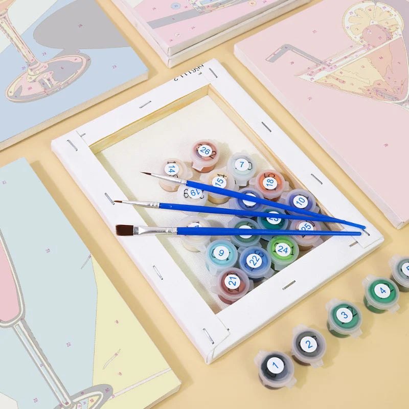 Paint & Sip Party Pack - Paint By Numbers 6pc Set - 15cm x 20cm - Cocktail Time