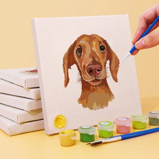 Paint & Sip Party Pack - Paint By Numbers 6pc Set - 15cm x 15cm - Furry Friends