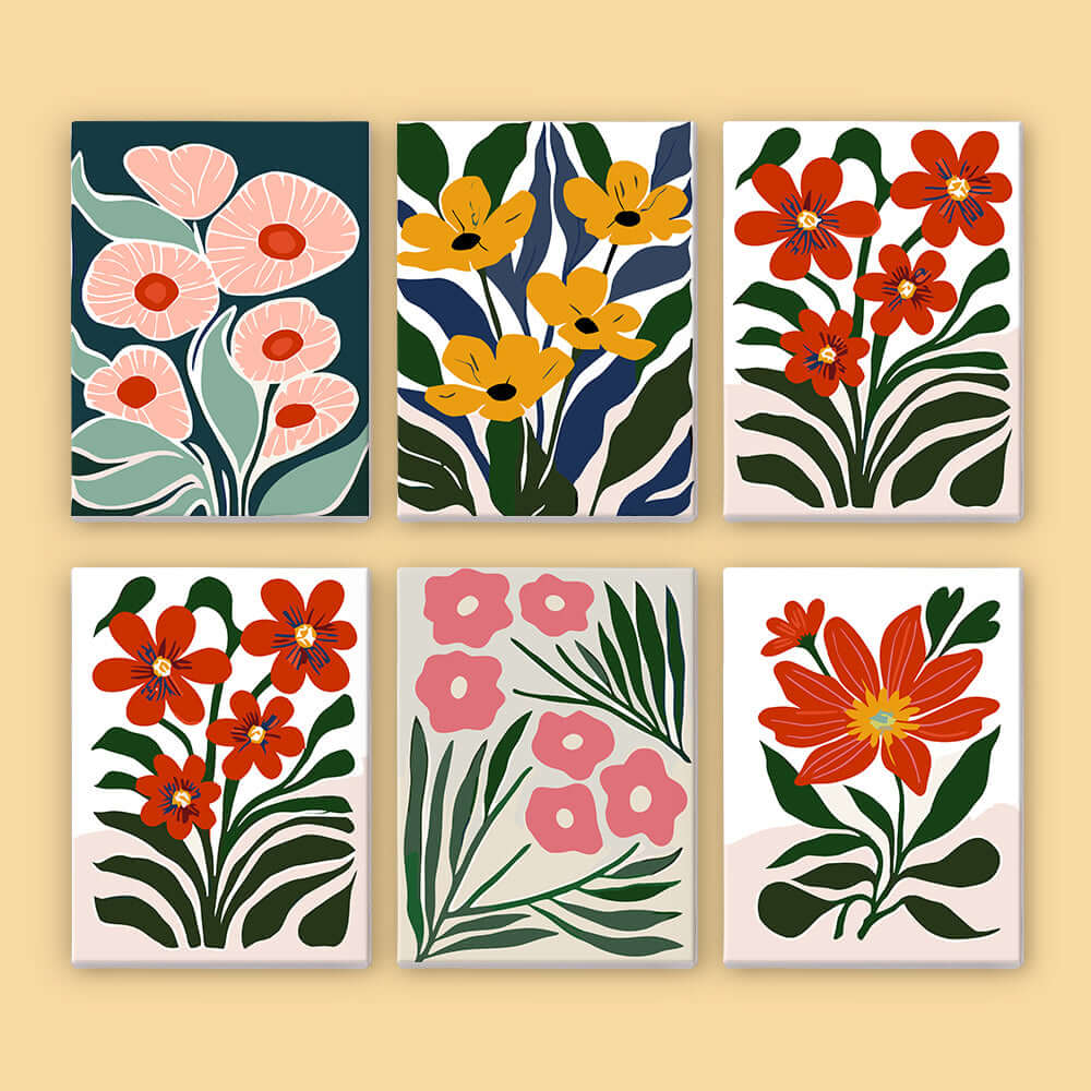 Paint & Sip Party Pack - Paint By Numbers 6pc Set - 15cm x 20cm - Spring Boho Fun