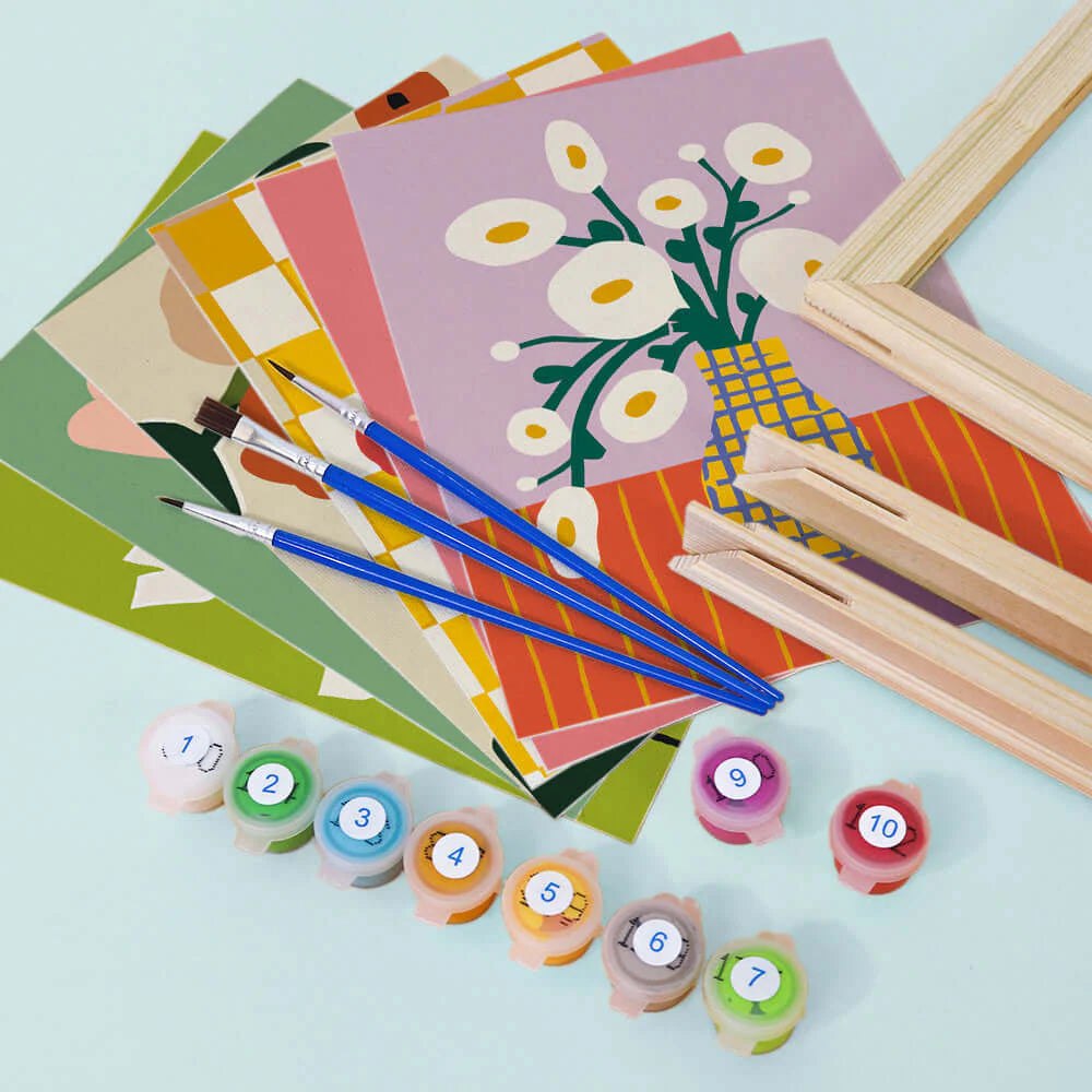 Paint & Sip Party Pack - Paint By Numbers 6pc Set - 15cm x 20cm - Art Deco Modern Bloom