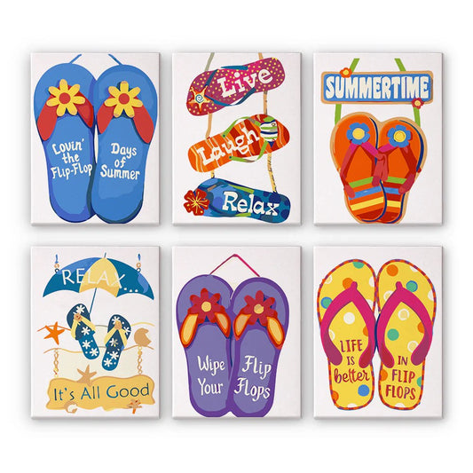 Paint & Sip Party Pack - Paint By Numbers 6pc Set - 15cm x 20cm - Flippin Summer Thongs