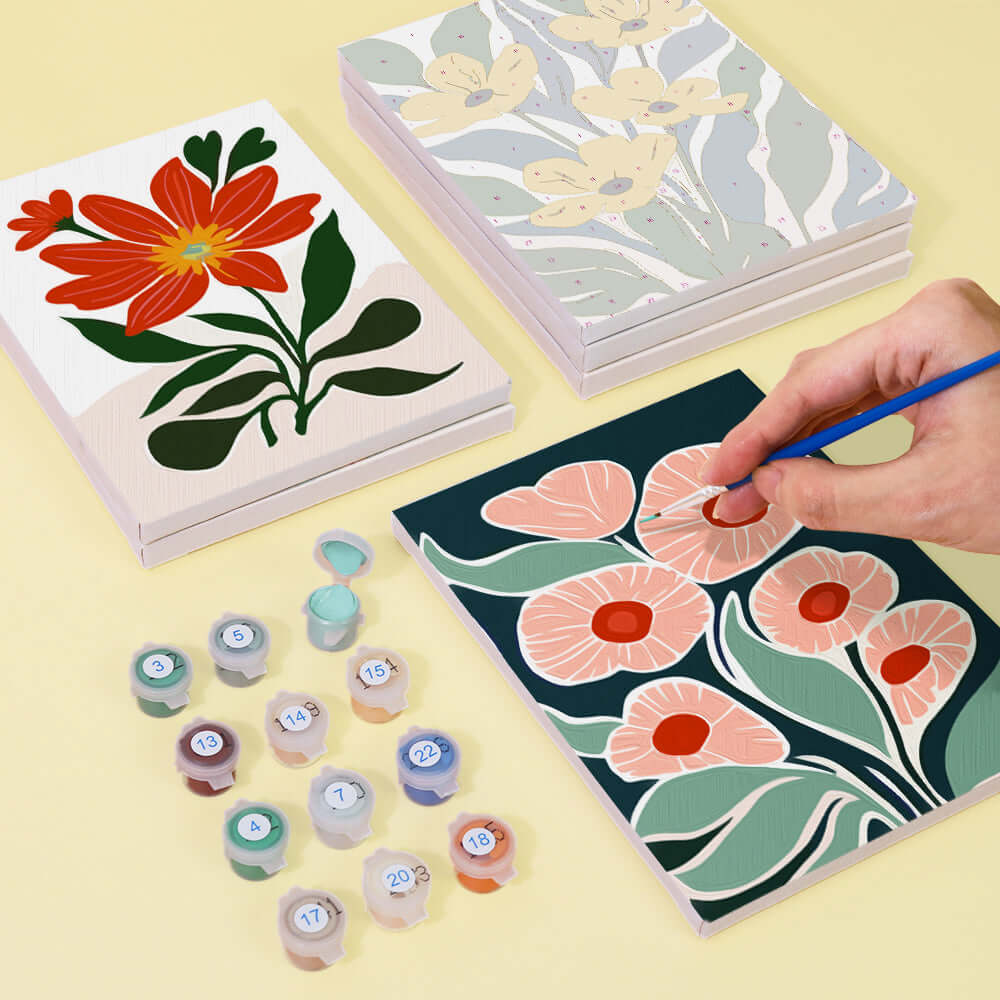 Paint & Sip Party Pack - Paint By Numbers 6pc Set - 15cm x 20cm - Spring Boho Fun