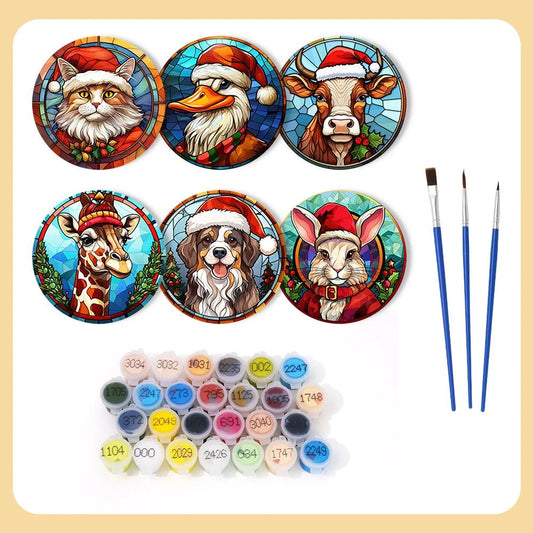 Paint & Sip Party Pack Paint By Numbers Coaster Pack - Christmas Critters