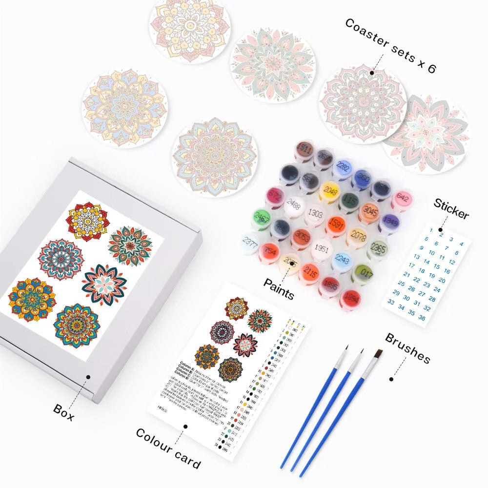 Paint & Sip Party Pack Paint By Numbers Coaster Pack - Magic Mandalas