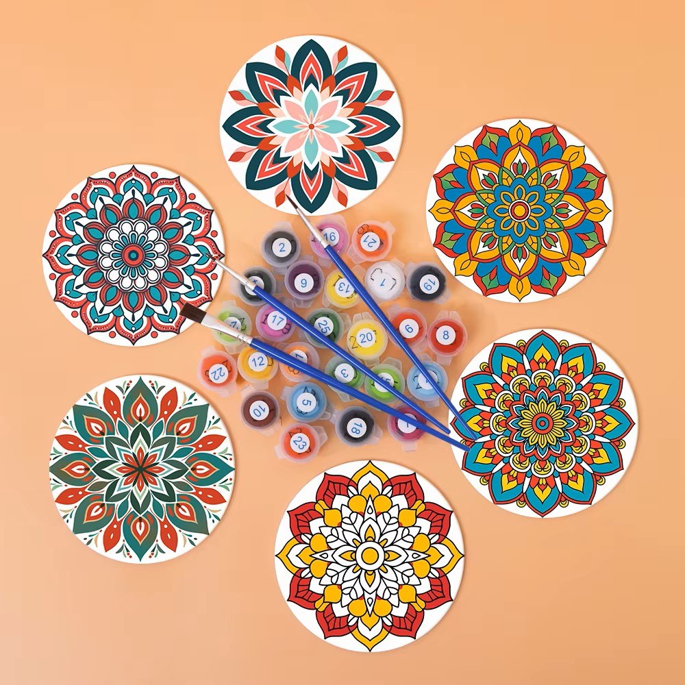 Paint & Sip Party Pack Paint By Numbers Coaster Pack - Magic Mandalas