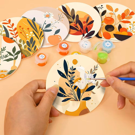 Paint & Sip Party Pack Paint By Numbers Coaster Pack - Retro Autumn Leaves