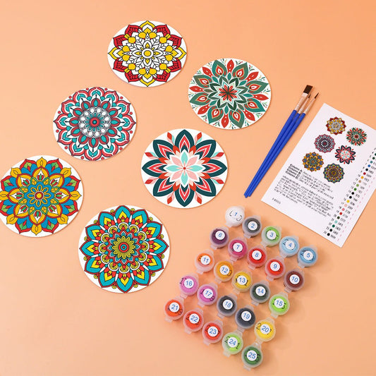 Paint & Sip Party Pack Paint By Numbers Coaster Pack - Magic Mandalas