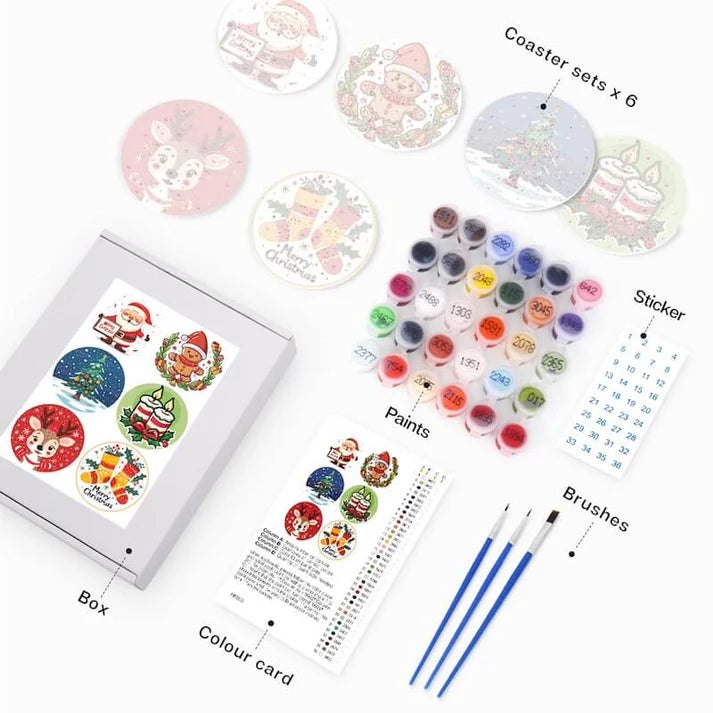 Paint & Sip Party Pack Paint By Numbers Coaster Pack - Christmas Cheer