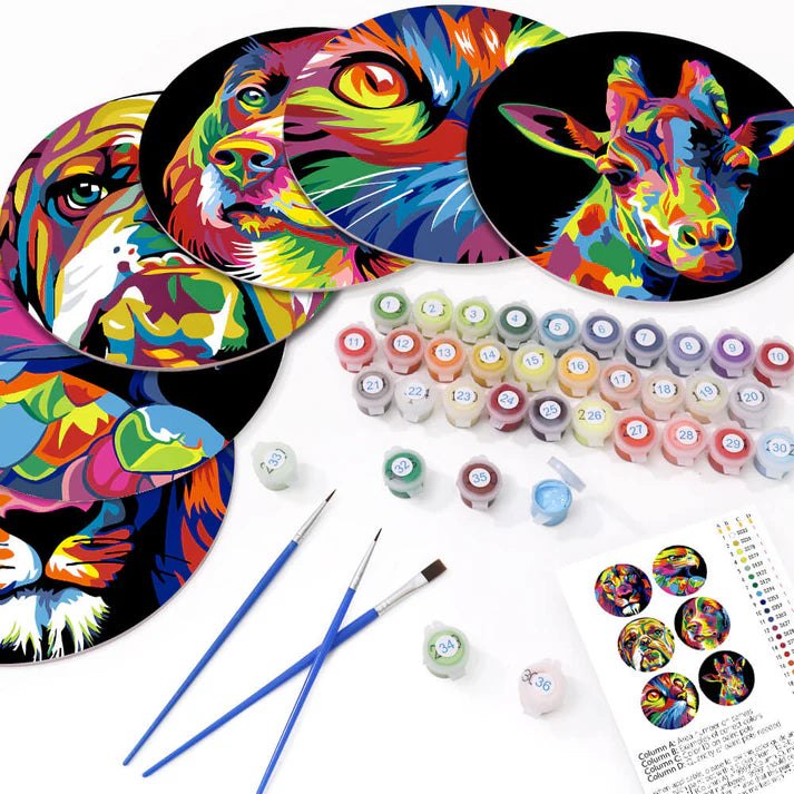 Paint & Sip Party Pack Paint By Numbers Placemat Pack - Beautiful Beasts