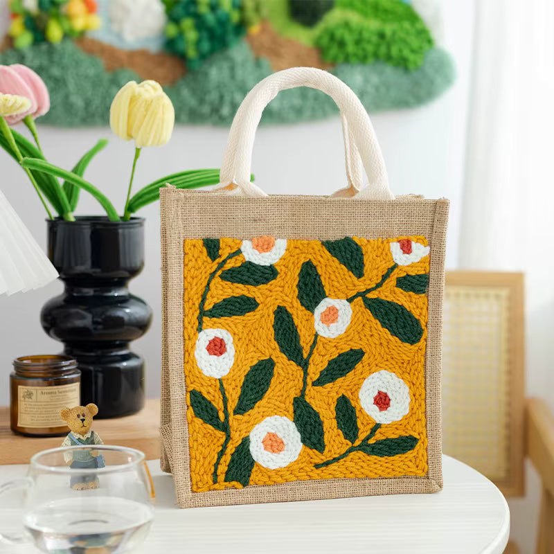 Punch Needle Canvas Tote Bag Kit - Boho White & Yellow Daisy