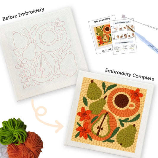 Punch Needle Embroidery Starter Kits With Frame 25cm x 30cm -Blue Vase White Daisies