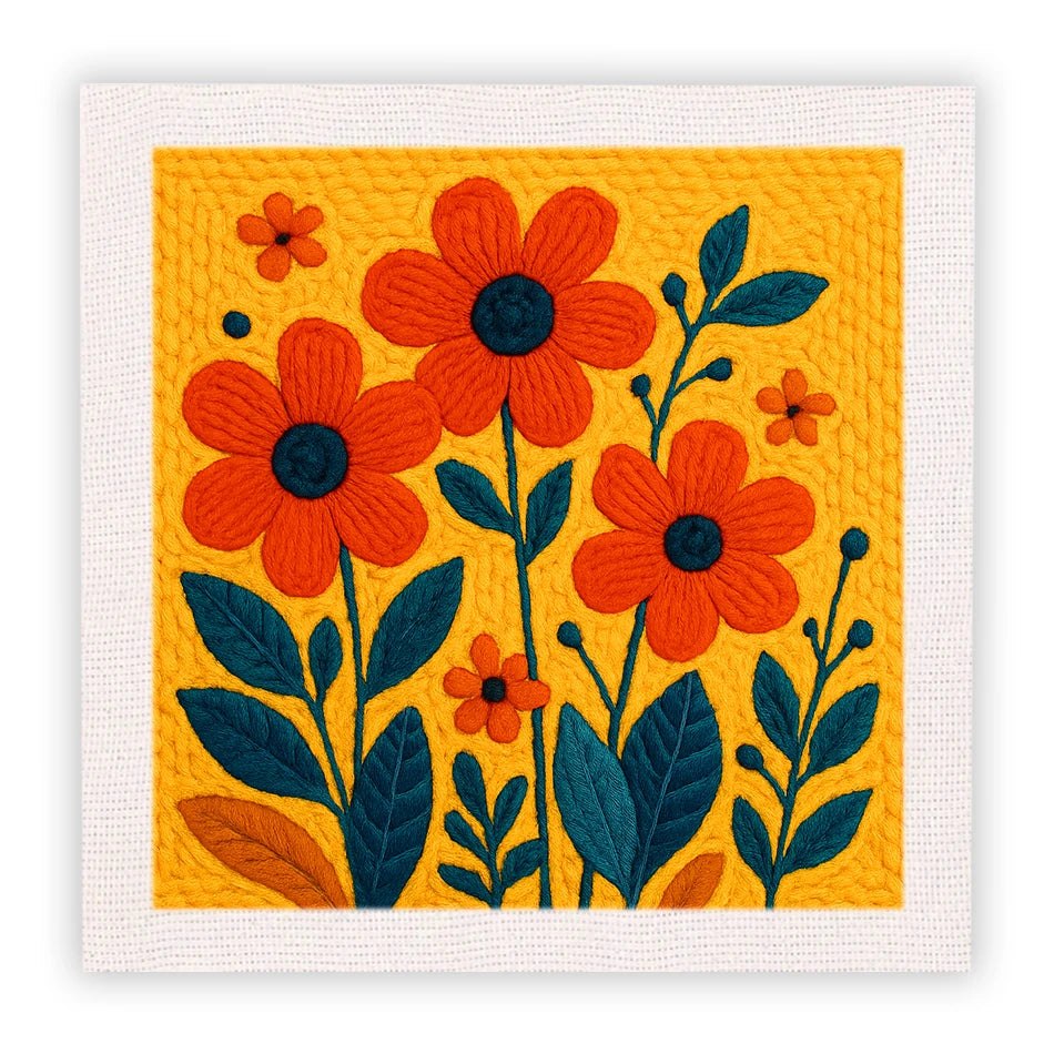 Punch Needle Embroidery Starter Kits With Frame 25cm x 25cm - Cheery Flowers