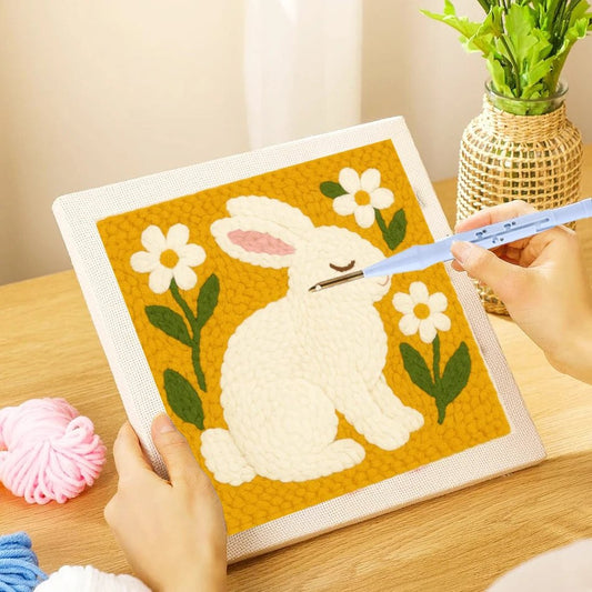Punch Needle Embroidery Starter Kits With Frame 25cm x 25cm - Rebecca Rabbit
