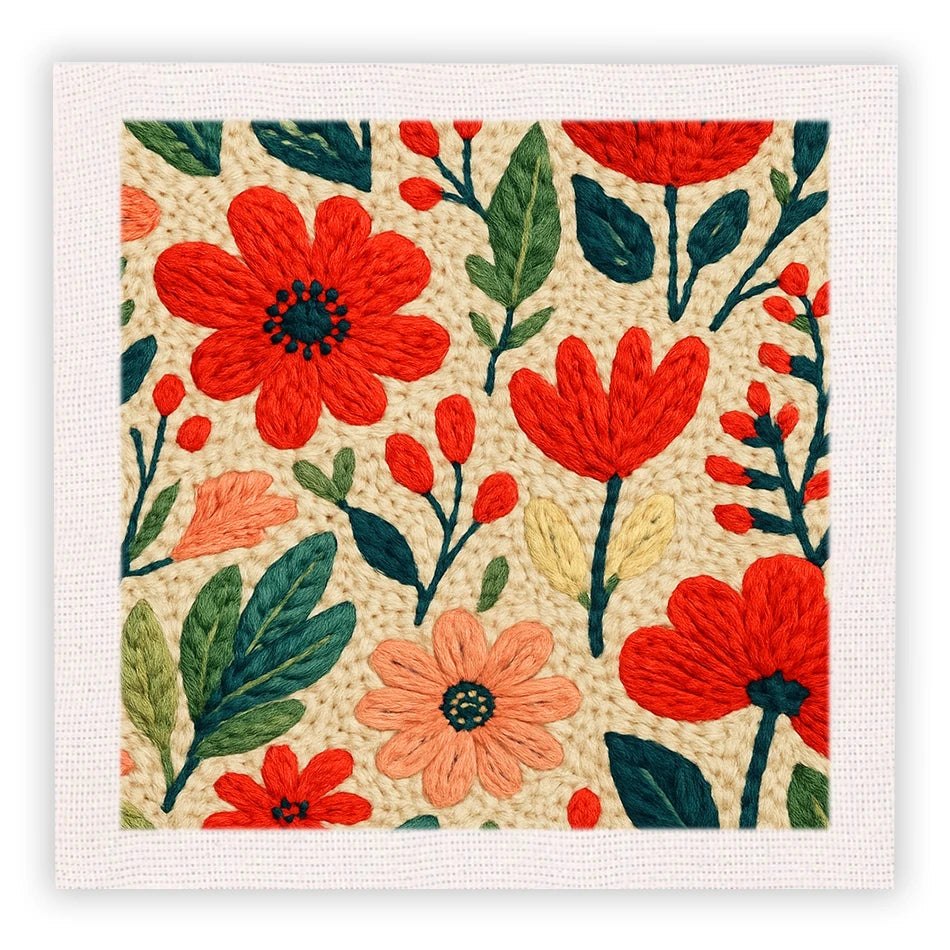 Punch Needle Embroidery Starter Kits With Frame 25cm x 25cm - Vibrant Florals