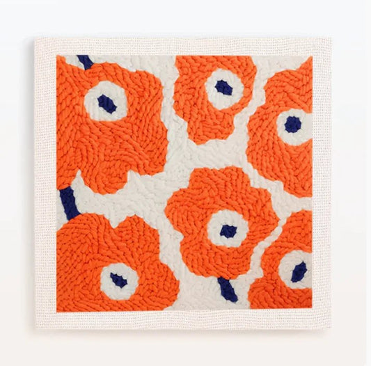 Punch Needle Embroidery Starter Kits With Frame 25cm x 25cm - Orange Bloom