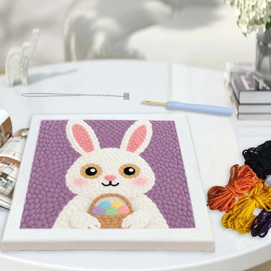 Punch Needle Embroidery Starter Kits With Frame 25cm x 25cm - Easter Bunny Rabbit